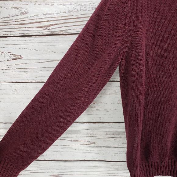 Chaps Men's Maroon Knit Elbow Patch 100%Cotton Sweater Size Medium - Picture 4 of 12